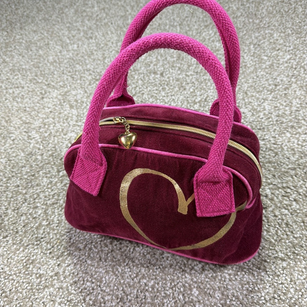 Victoria's Secret Y2K Maroon Small Handbag/purse Zip  Gold Heart Vintage